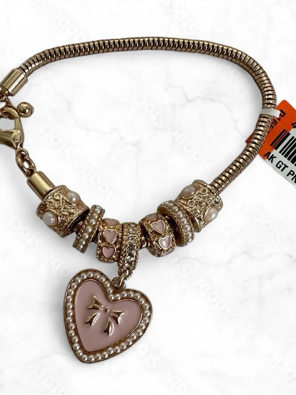 Gold Pink Heart Charm Bracelet - Women's Jewelry